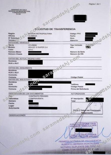 Chile vehicle registration certificate